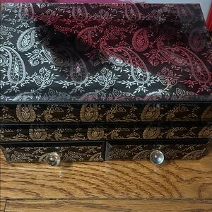 Black Paisley Decorative Storage Jewelry Box with Drawers